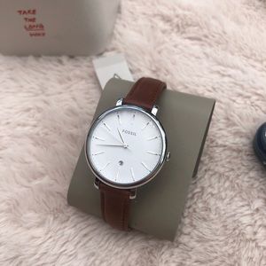 NWT Fossil Date Brown Leather Watch